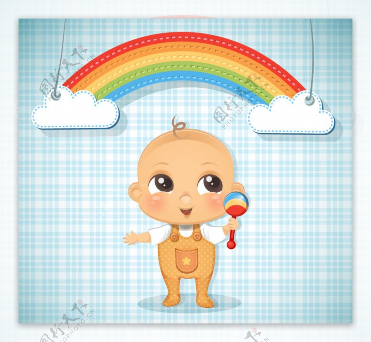 可爱婴儿和彩虹剪贴画矢量图