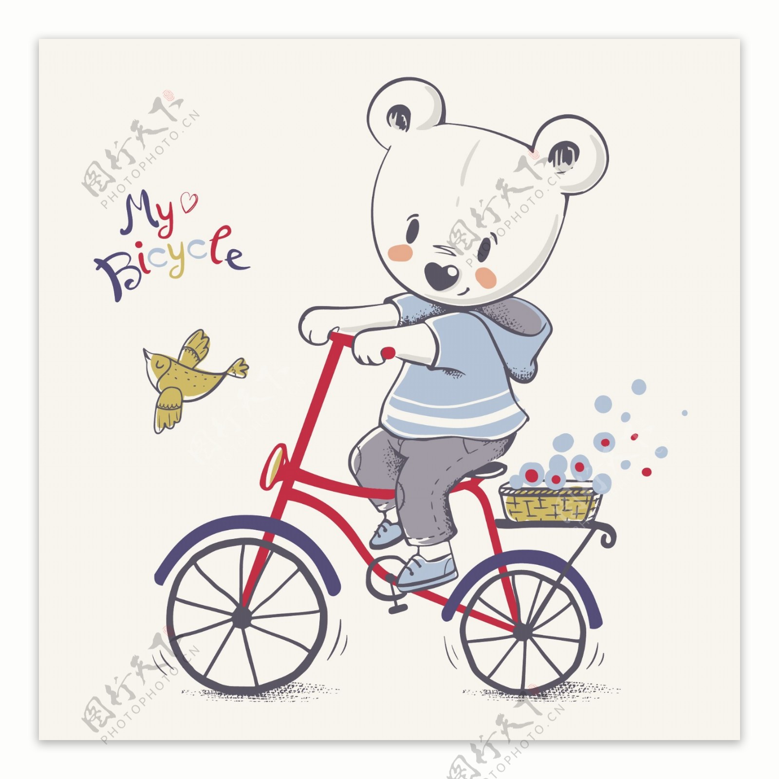 卡通熊自行车印花