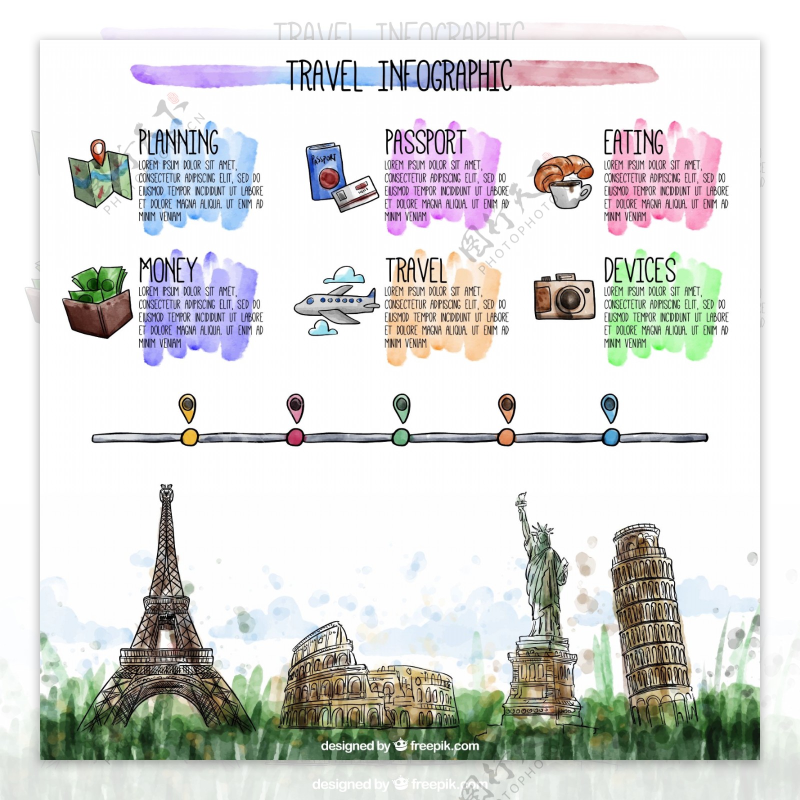 艺术水彩旅游信息图表