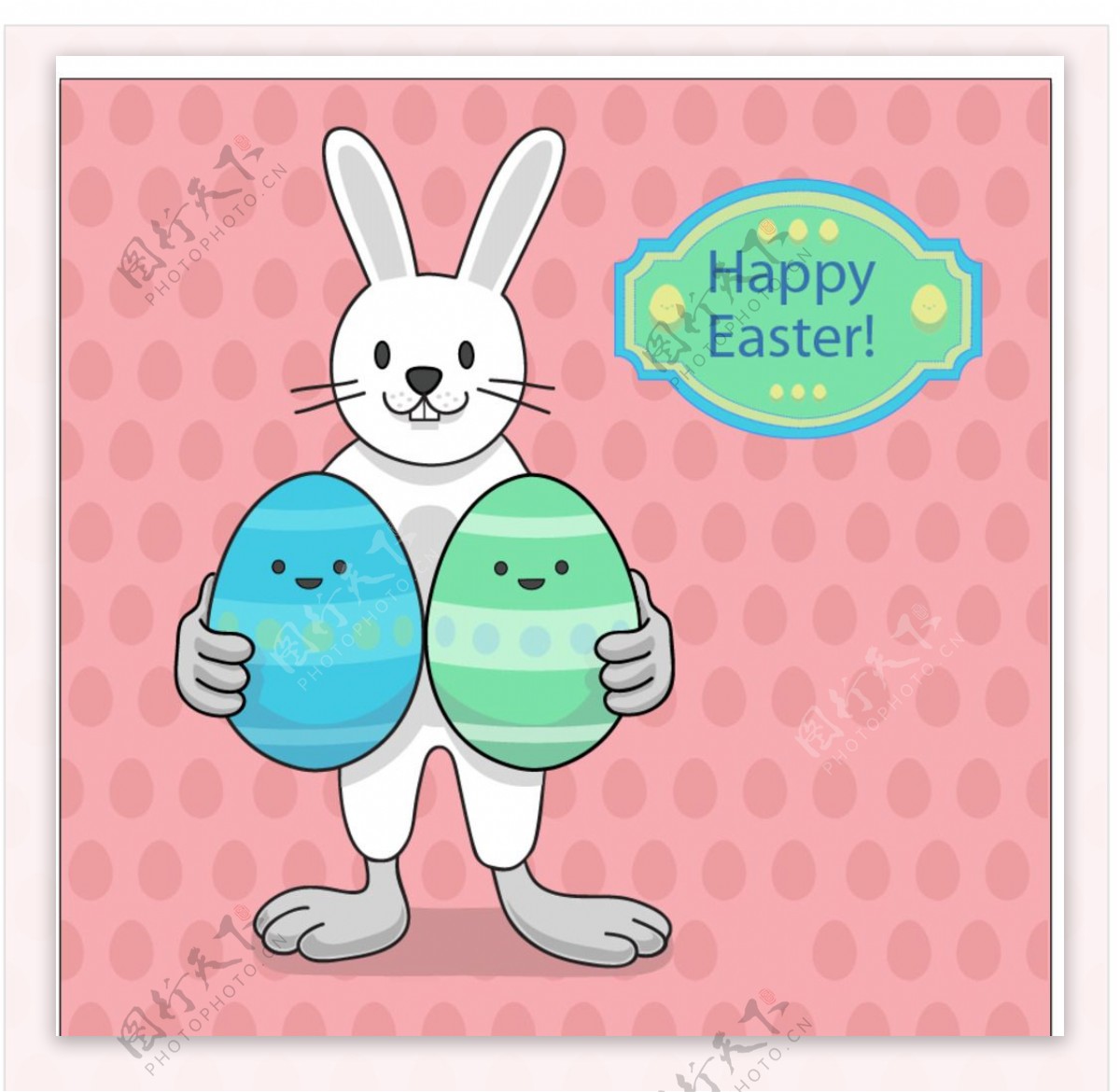 手绘兔子有两个复活节彩蛋