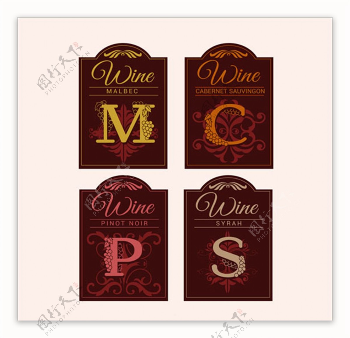 字母装饰性的葡萄酒标签