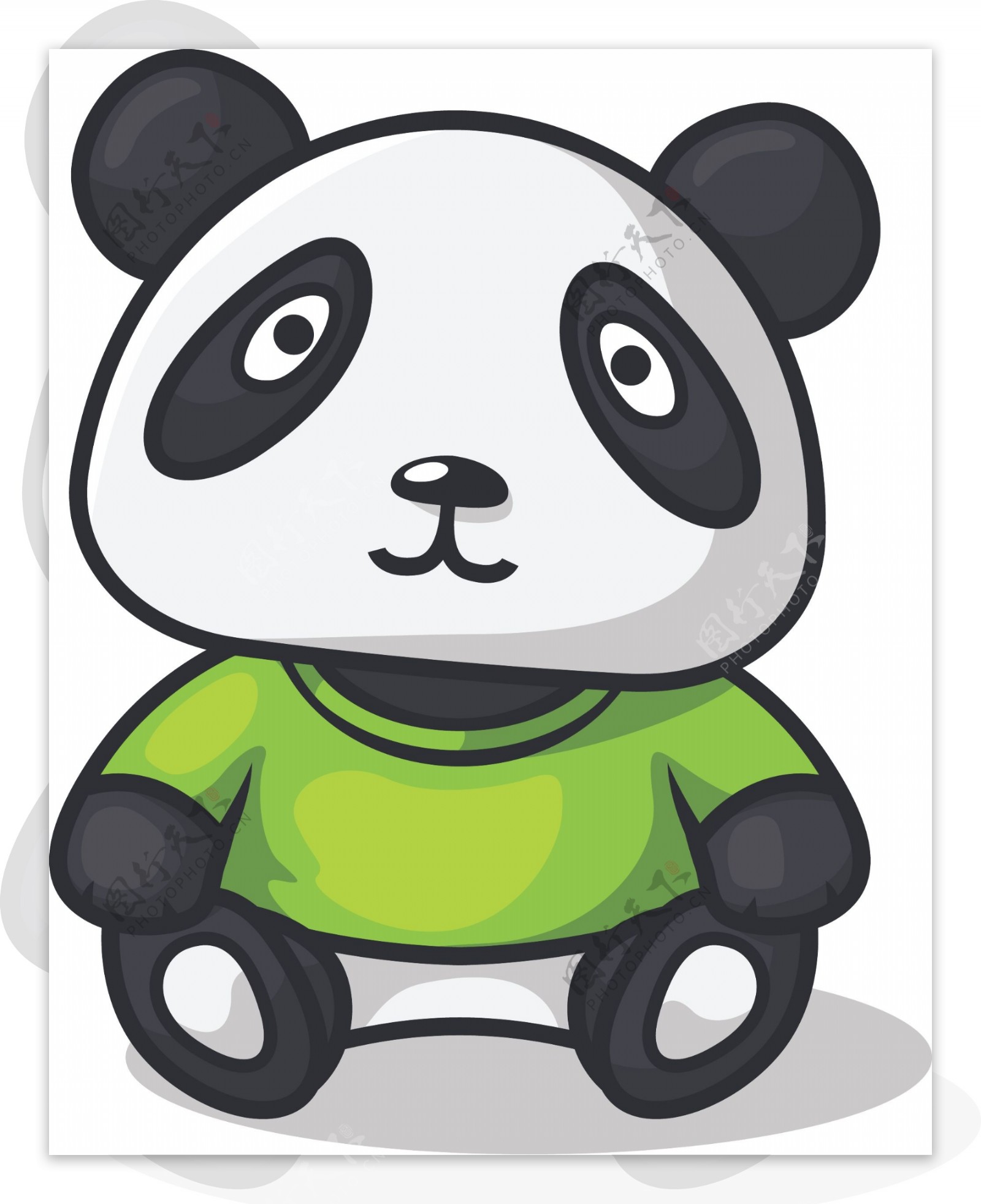 卡通穿绿短袖的熊猫