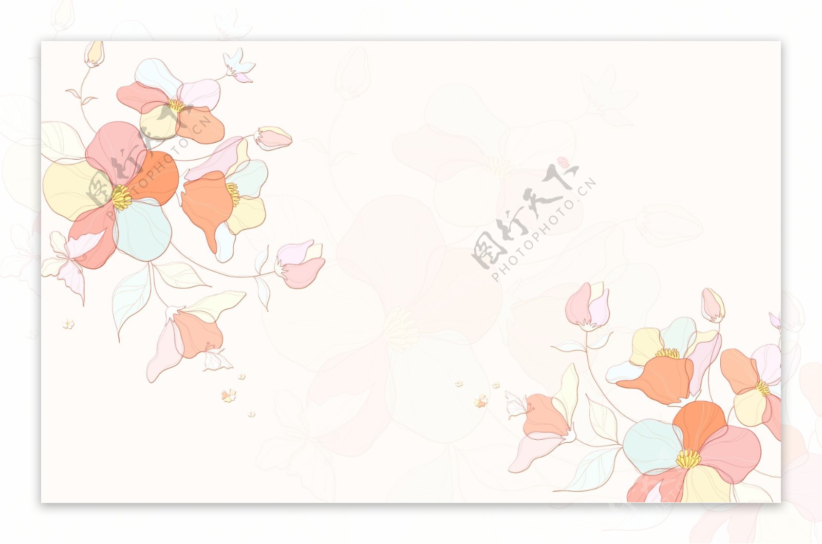 手绘彩色欧式花朵背景墙