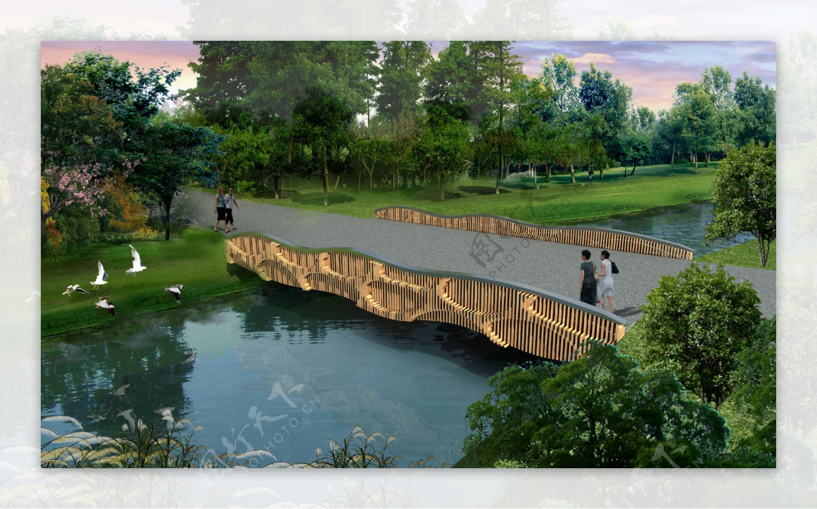 公园景观小桥效果图