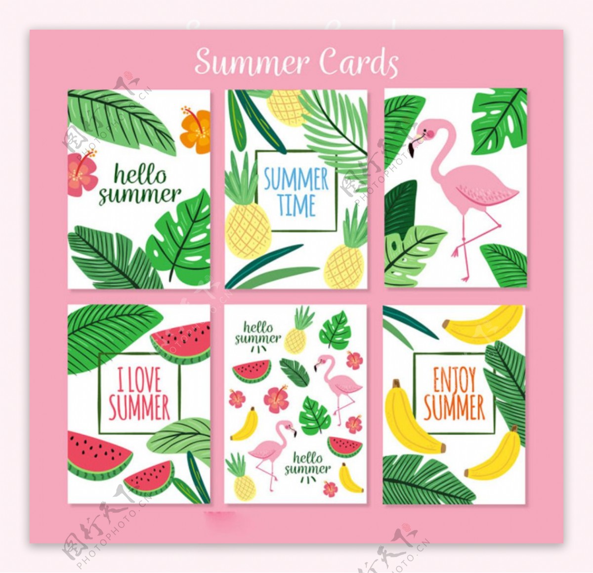 水果植物叶子装饰图案夏季卡片