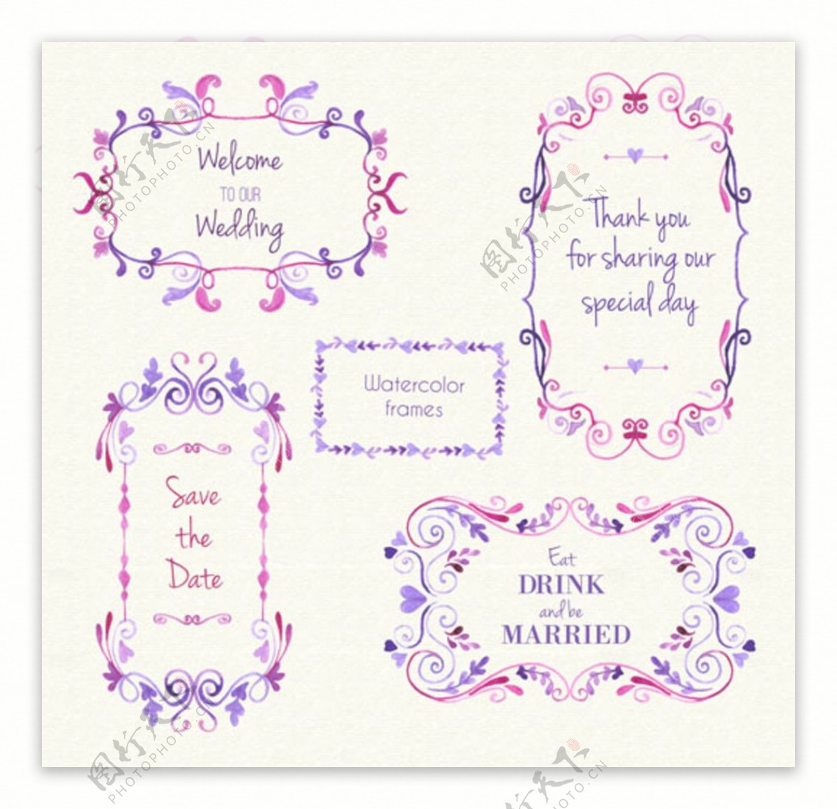手绘水彩婚礼装饰标签