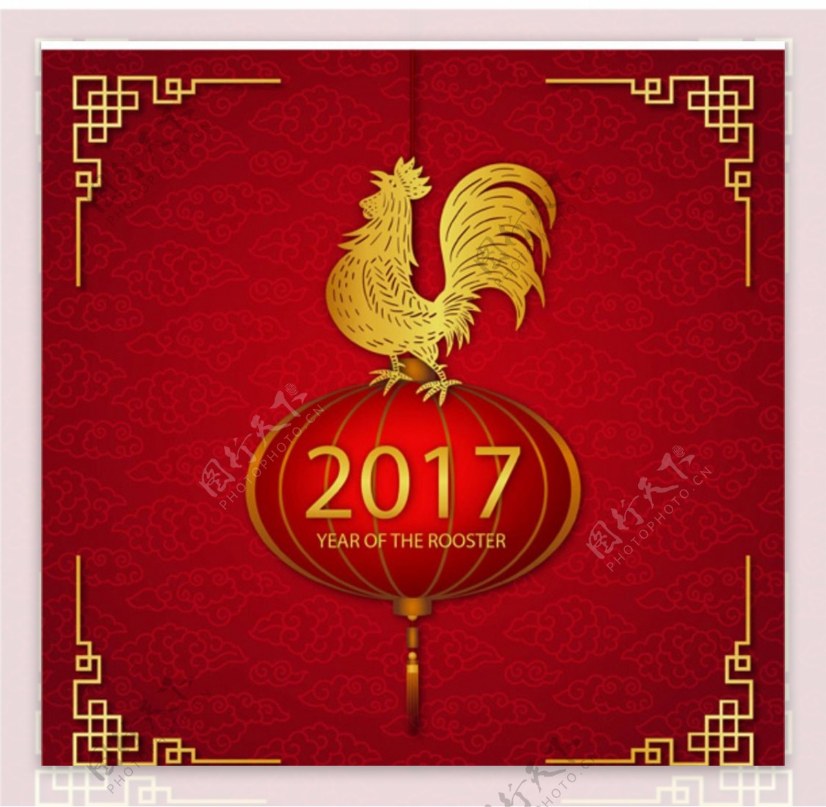 红色金色新年公鸡背景