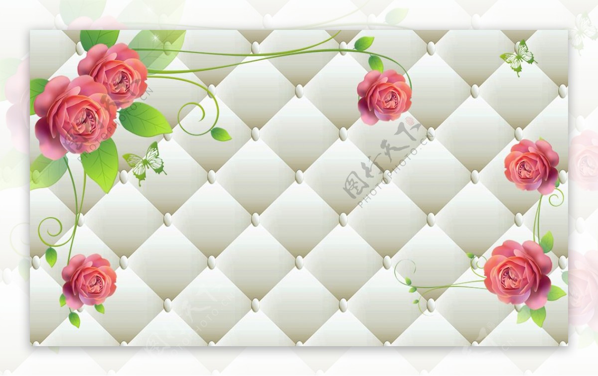 3D软包玫瑰素材背景墙