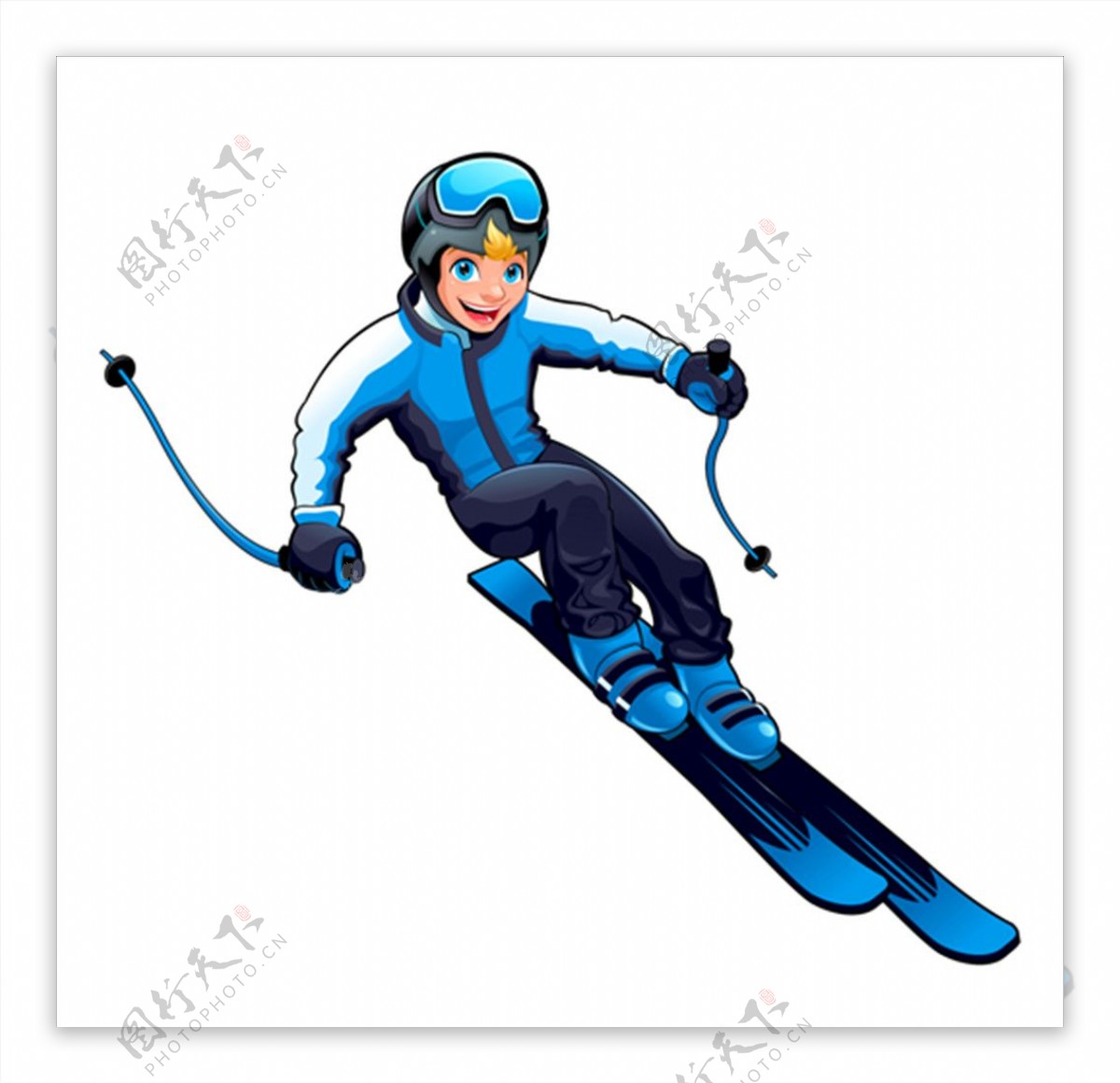 卡通滑雪男性运动员