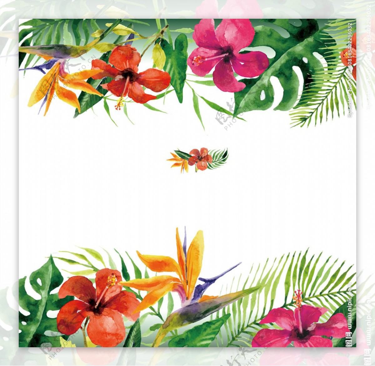 水彩热带树叶花卉矢量图案