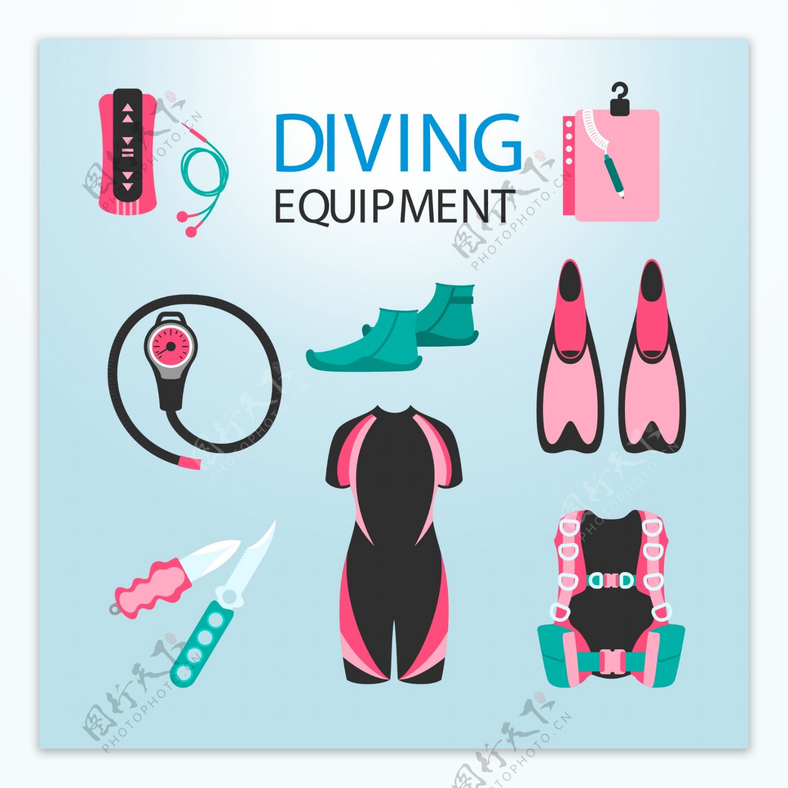 卡通潜水运动用品元素