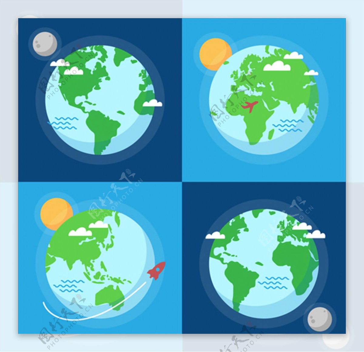 四款平面装饰地球插图