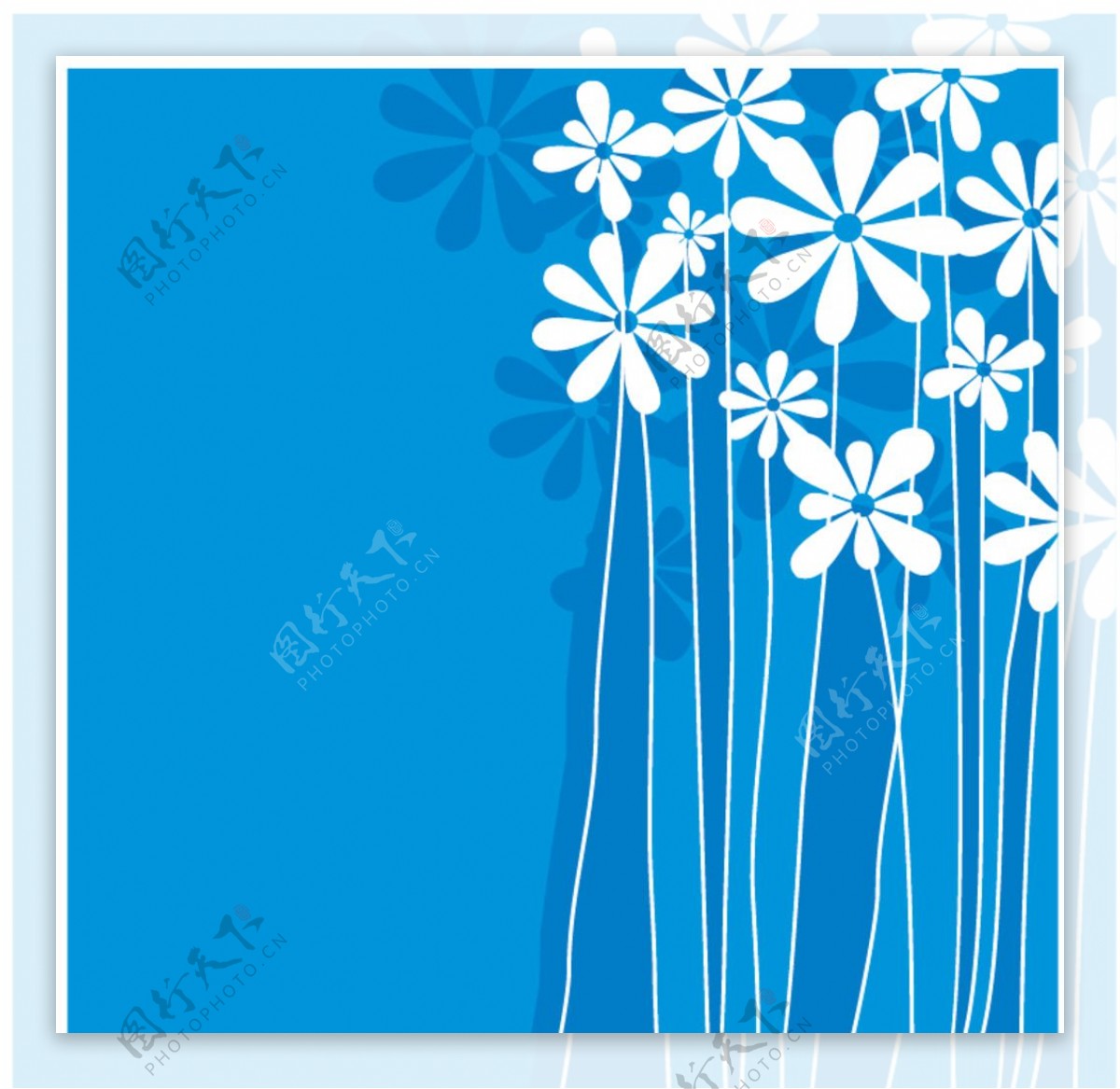 白色花朵剪影蓝色商业创意背景