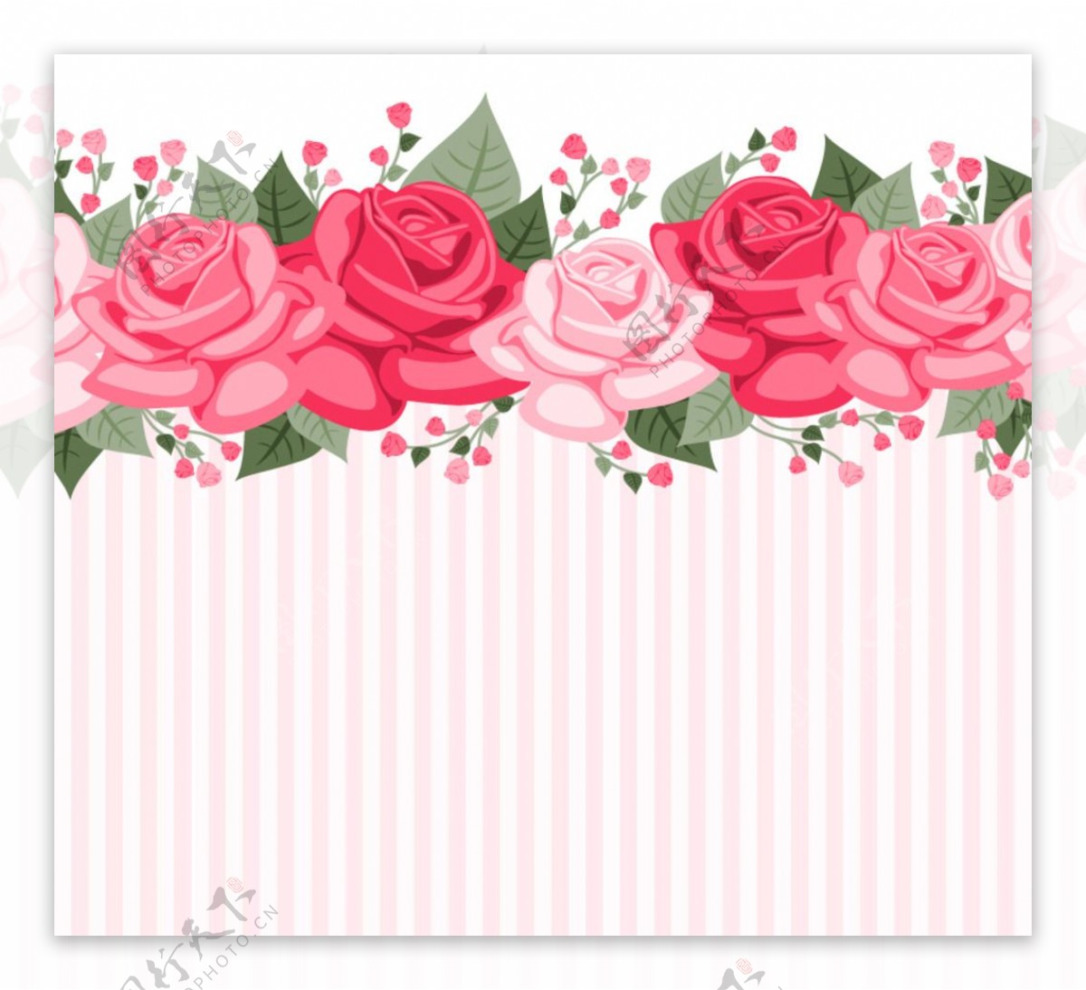 彩色玫瑰花条纹背景矢量图