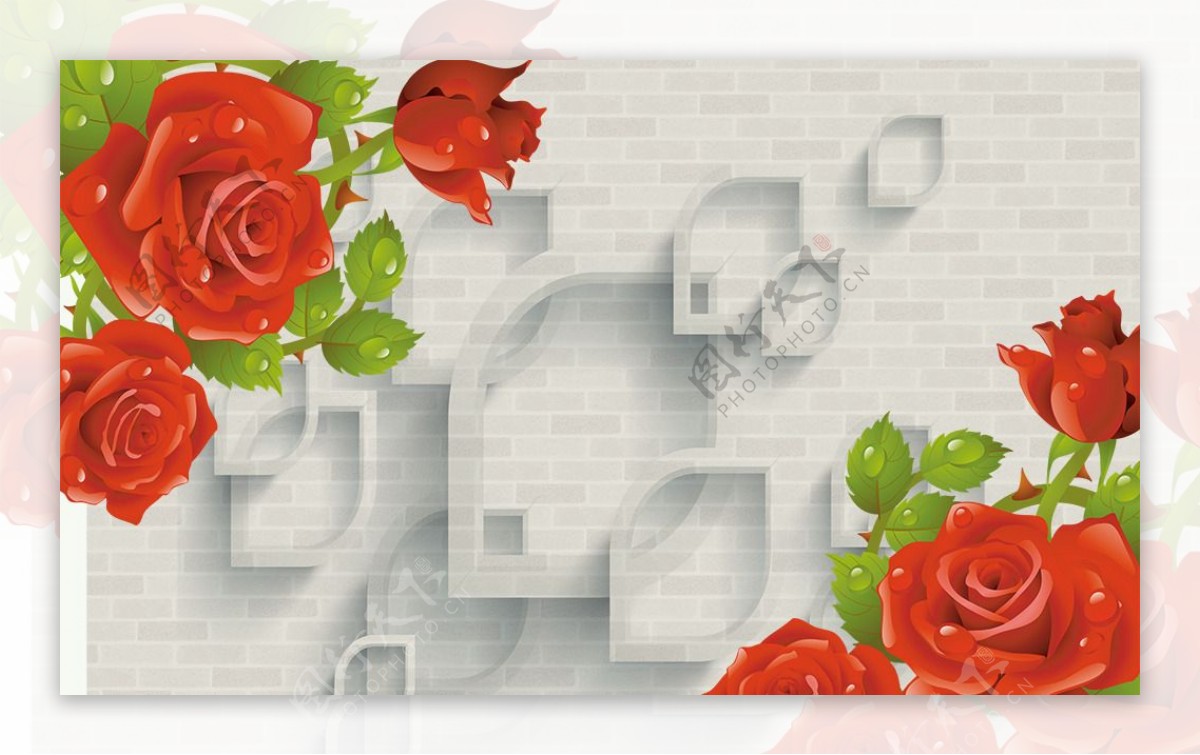 3D玫瑰背景墙