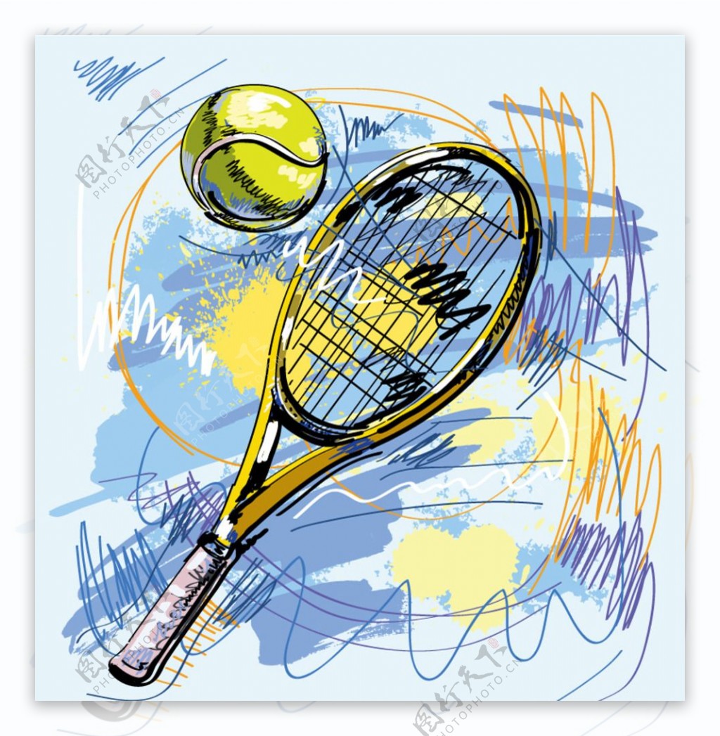 手绘网球拍插画