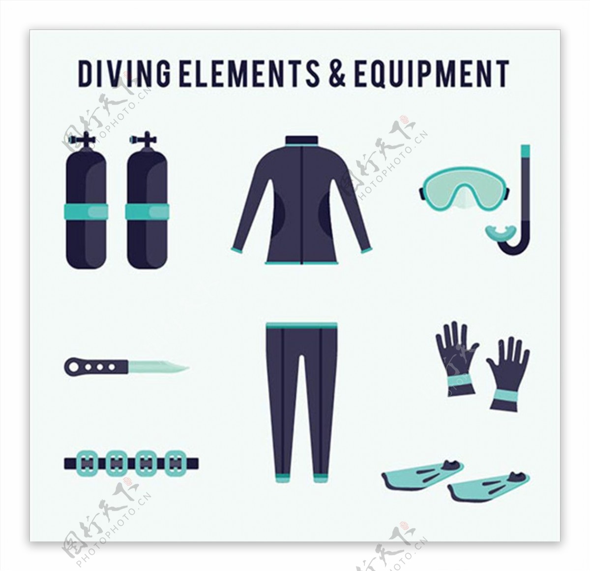 卡通潜水员配件元素