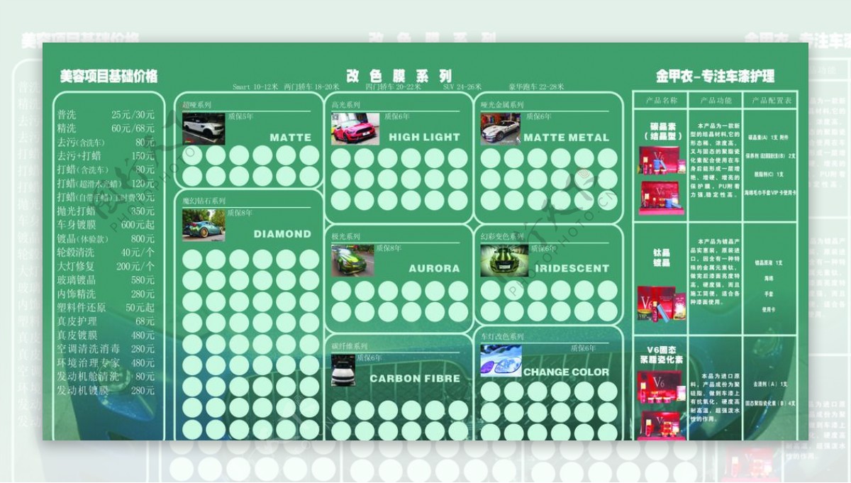 汽车美容店价目表产品表