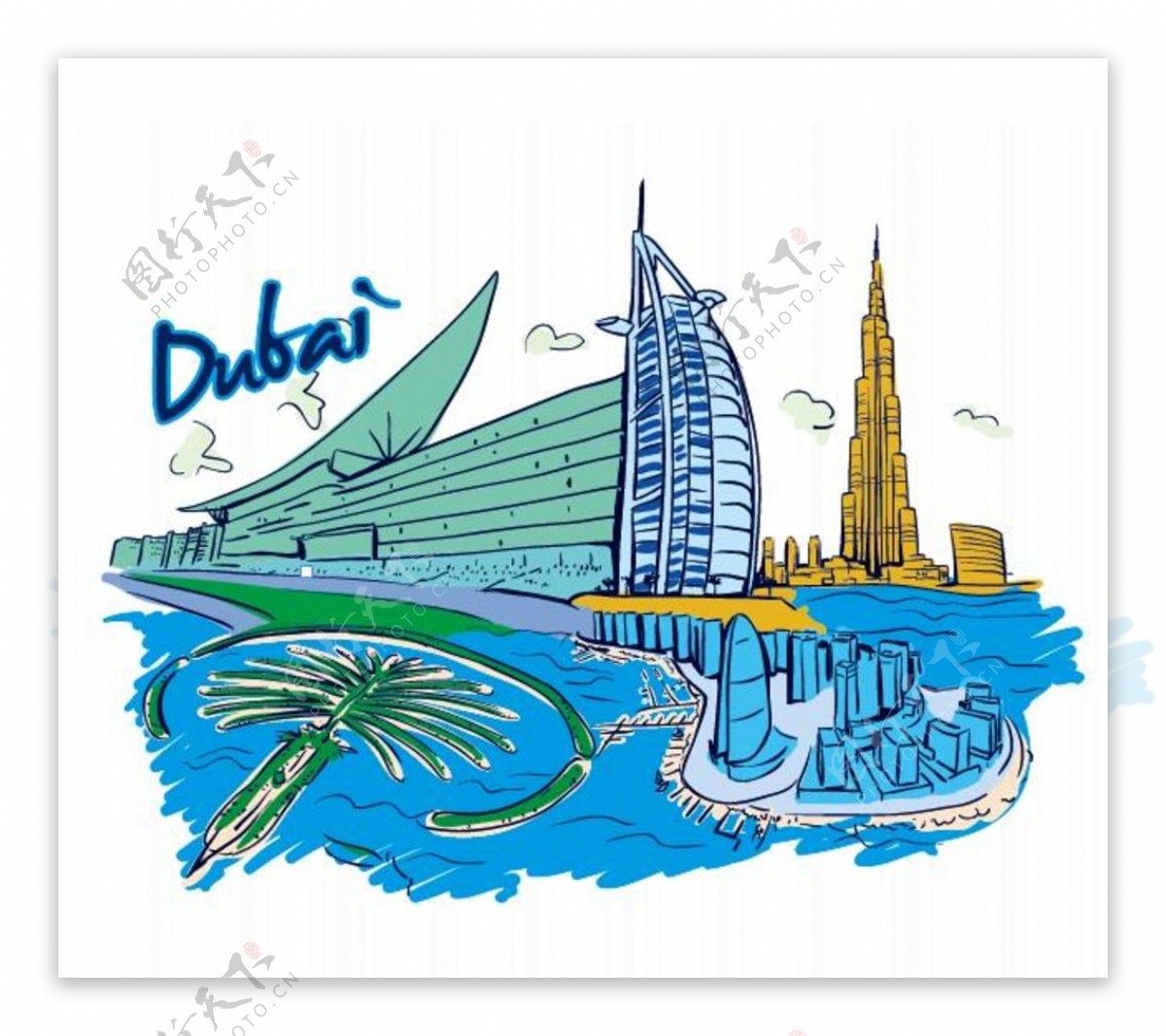 迪拜涂鸦矢量图