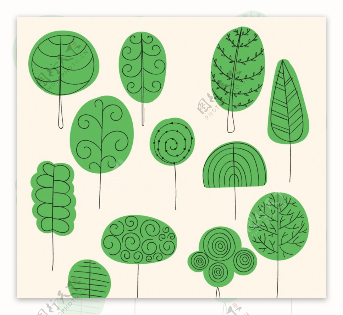 绿色手绘树木矢量素材