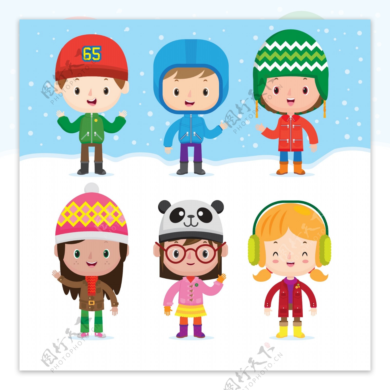 冬天戴帽子的儿童孩子