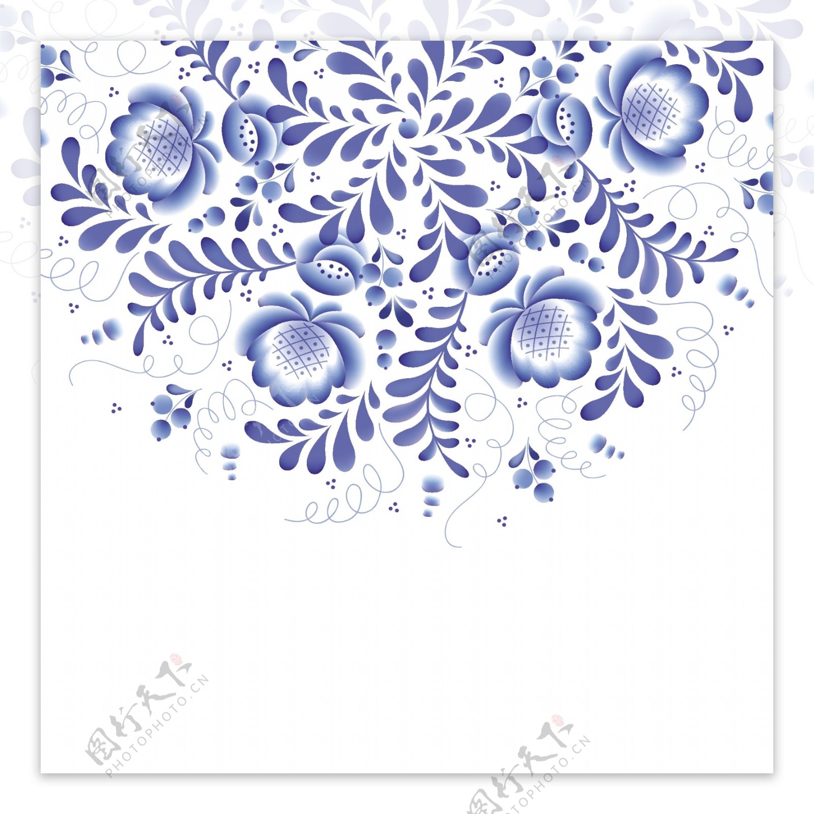 盛开的半朵青花瓷中国风典雅花型设计