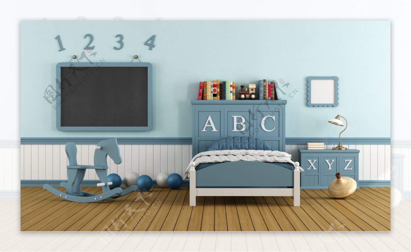 蓝色浪漫温馨儿童房效果图图片