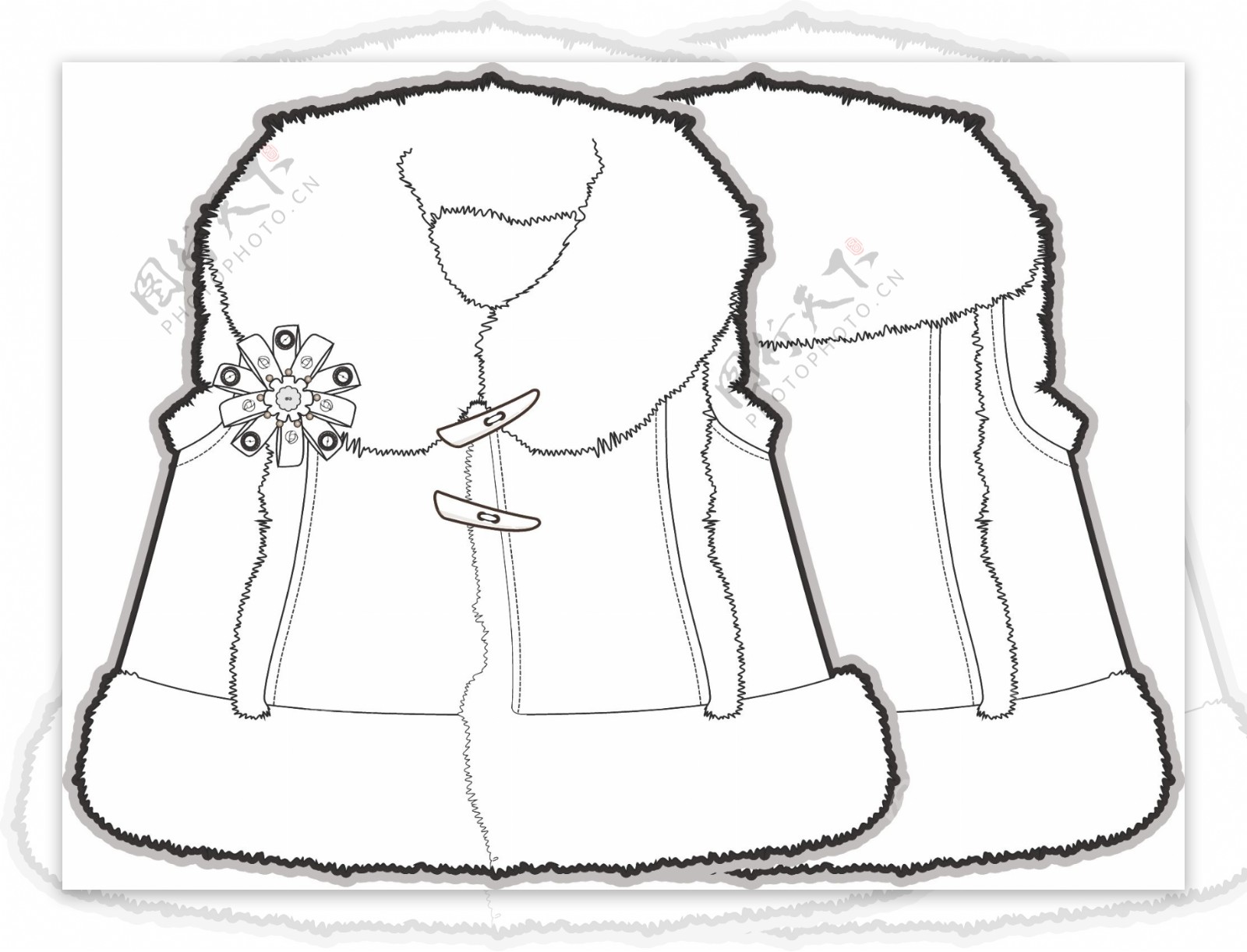 无袖外套小女孩矢量服装秋冬设计线稿