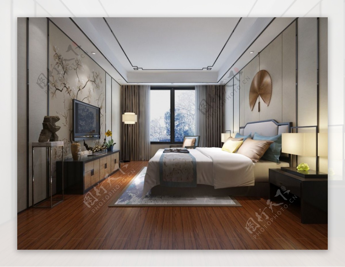新中式卧室效果图MAX源文件下载