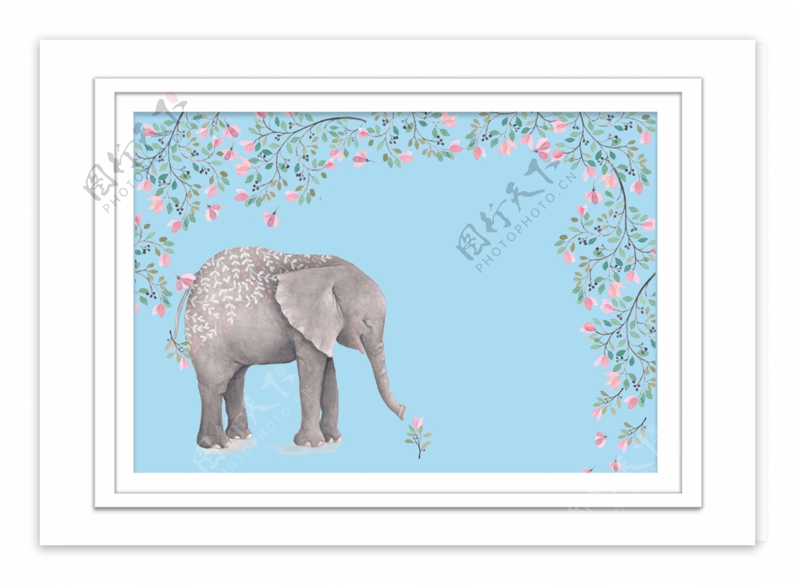 现代极简可爱大象花温馨儿童房装饰画