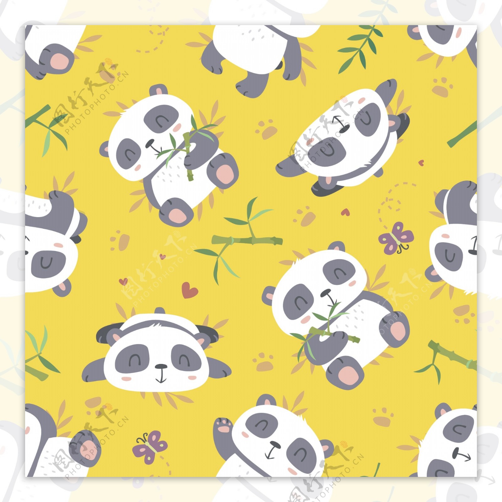 黄色可爱卡通熊猫填充背景矢量素材