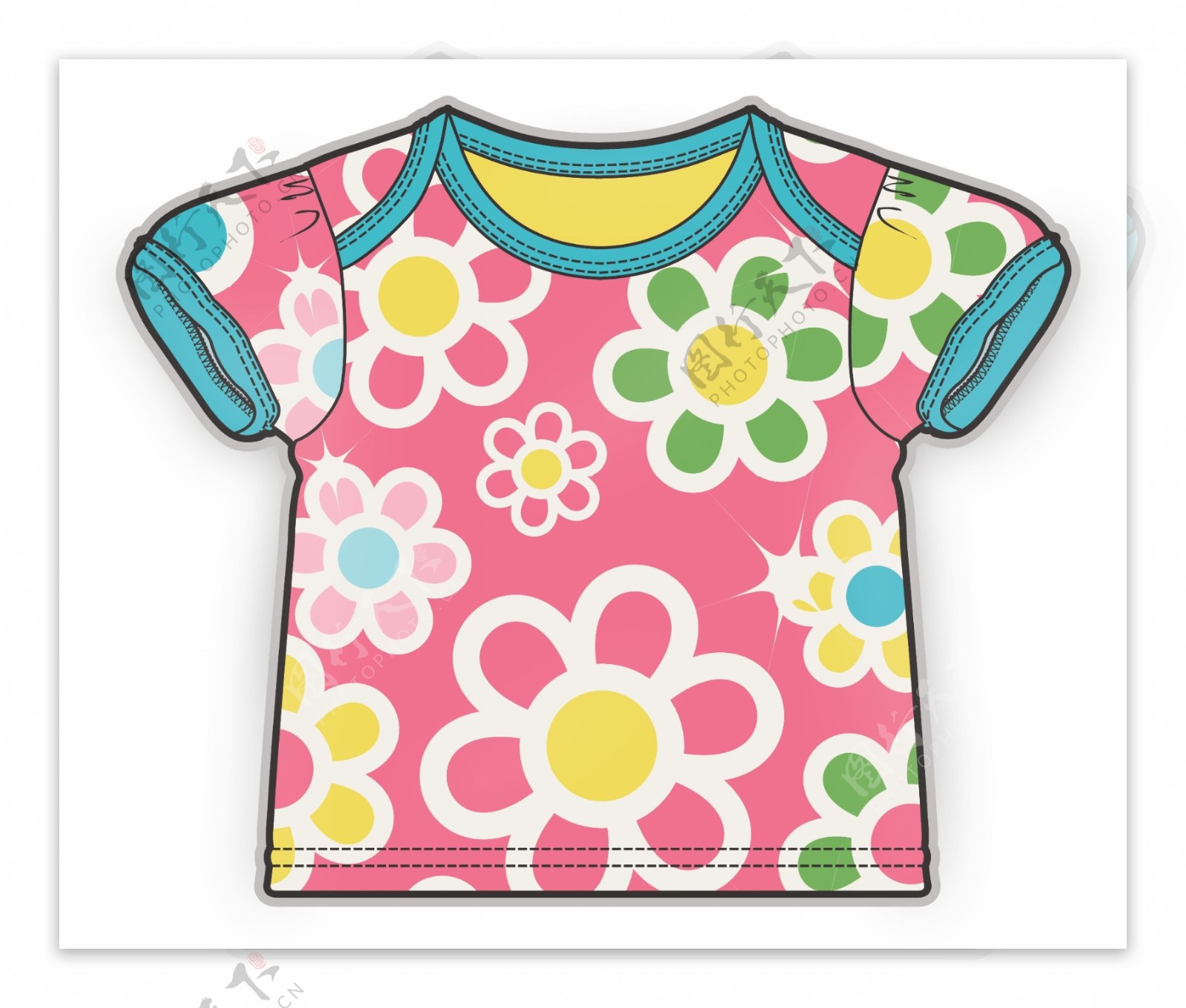 粉色短袖女宝宝服装设计彩色原稿矢量素材