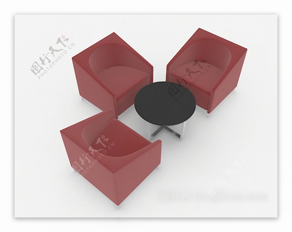 简约红色桌椅组合3d模型下载