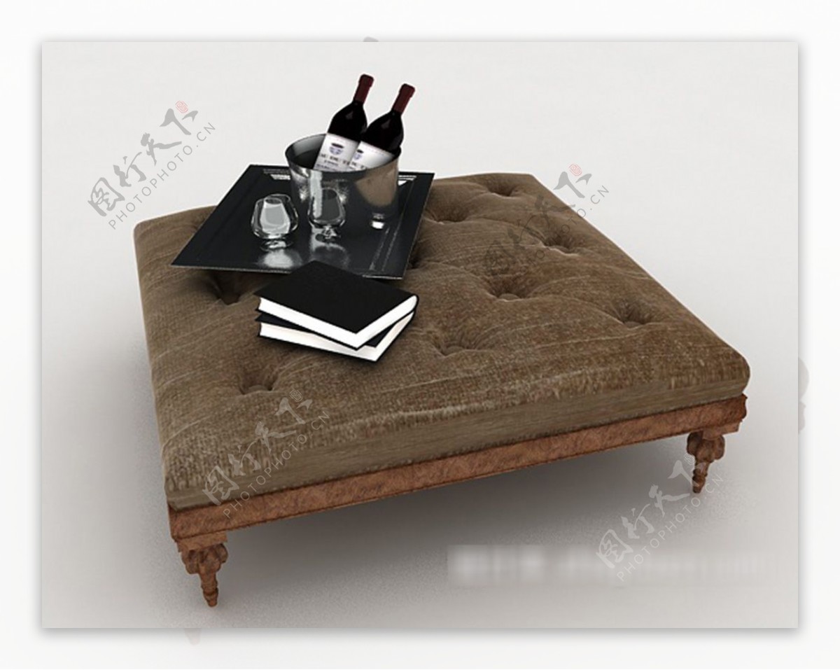 欧式棕色沙发凳子3d模型下载