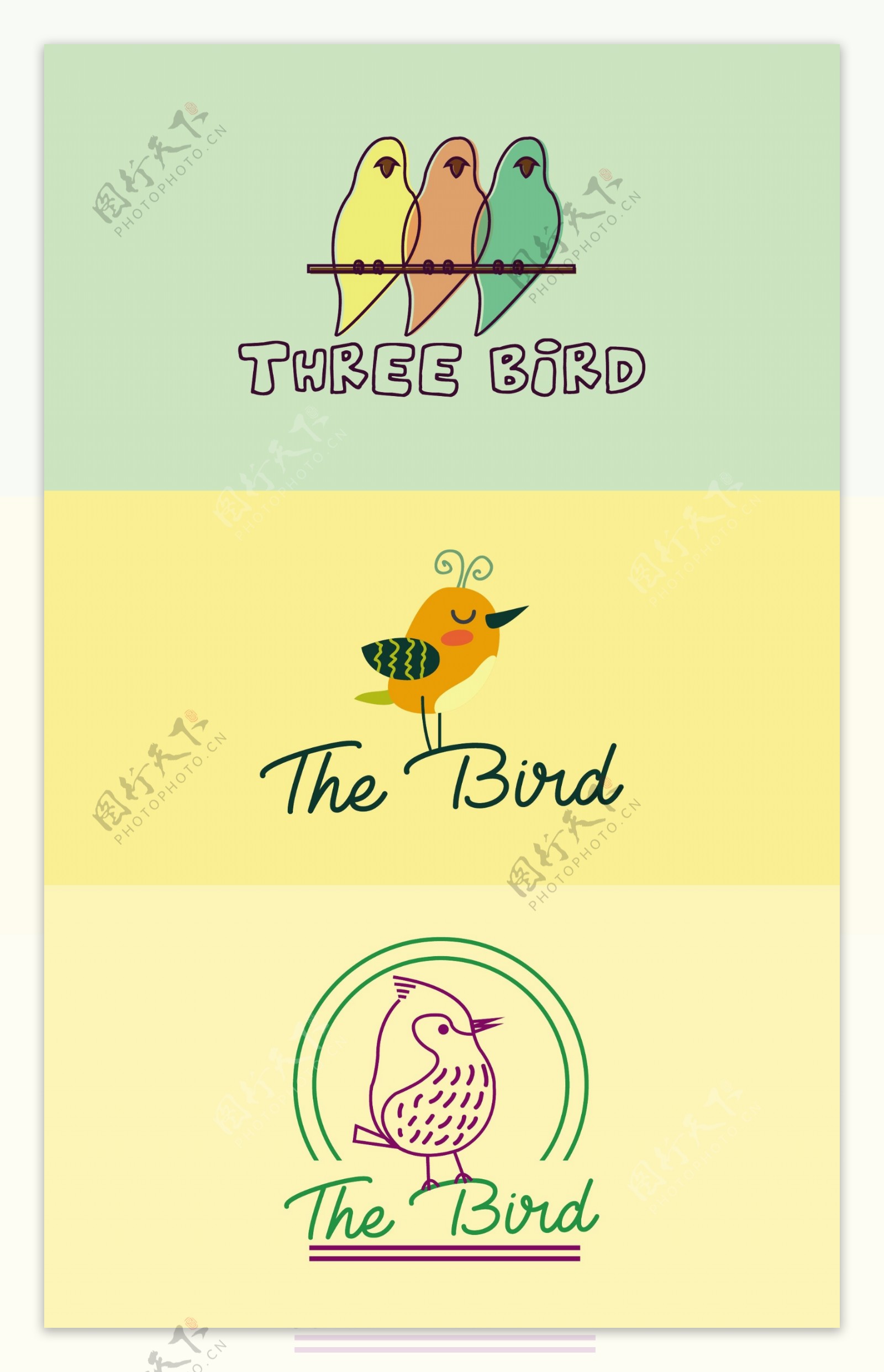 鸟标志彩色卡通素描免费矢量