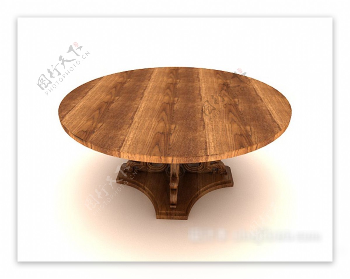 新中式圆形木质餐桌3d模型下载