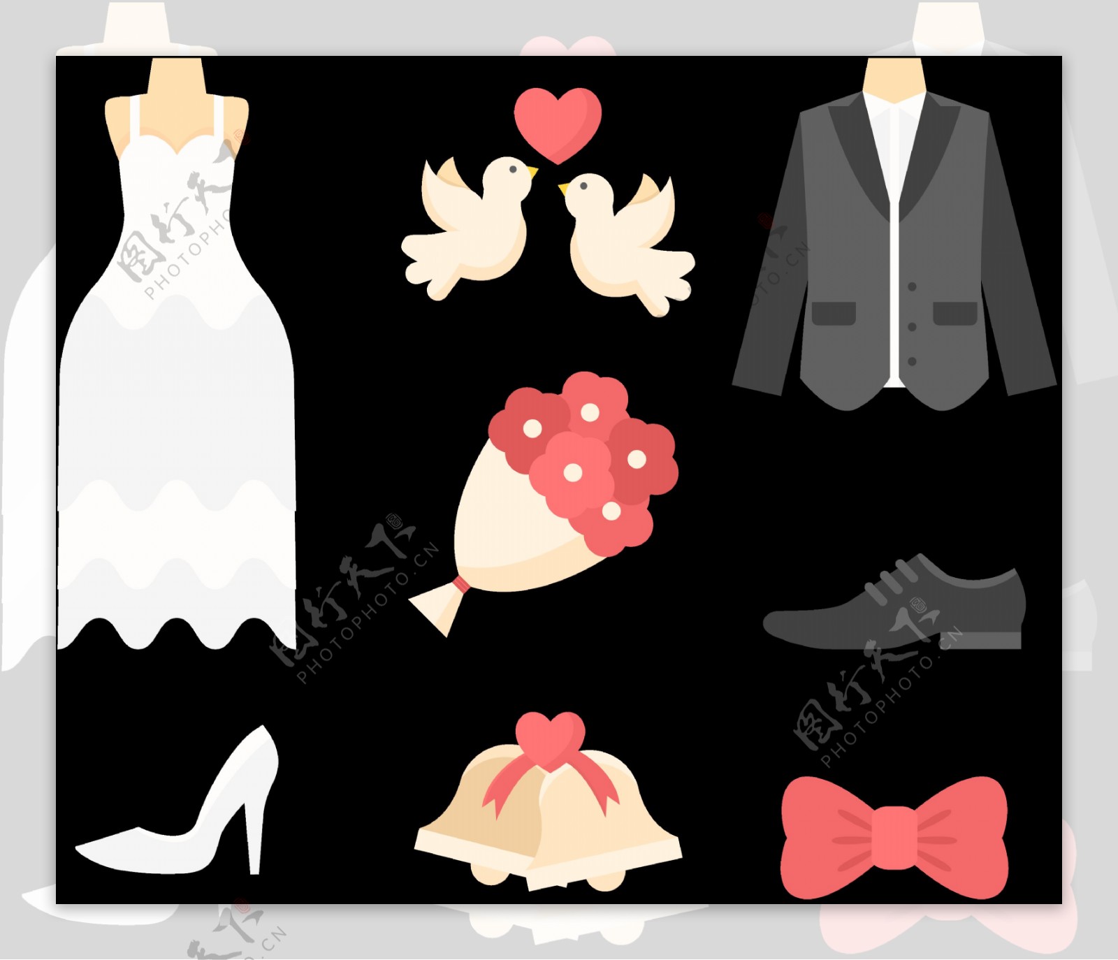 婚礼元素礼服免抠png透明图层素材