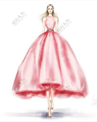 粉色时尚礼服设计图