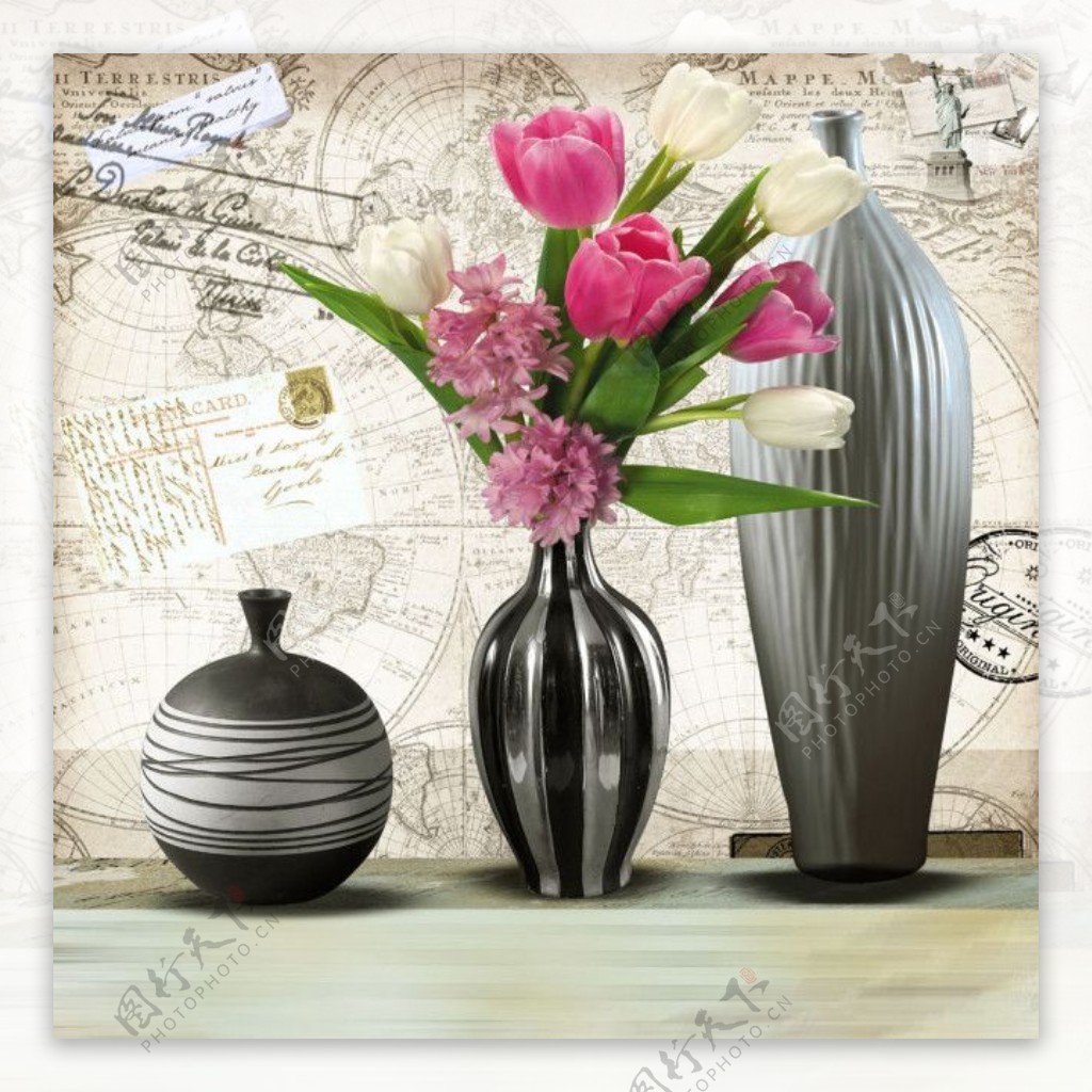 鲜花花瓶装饰画图片