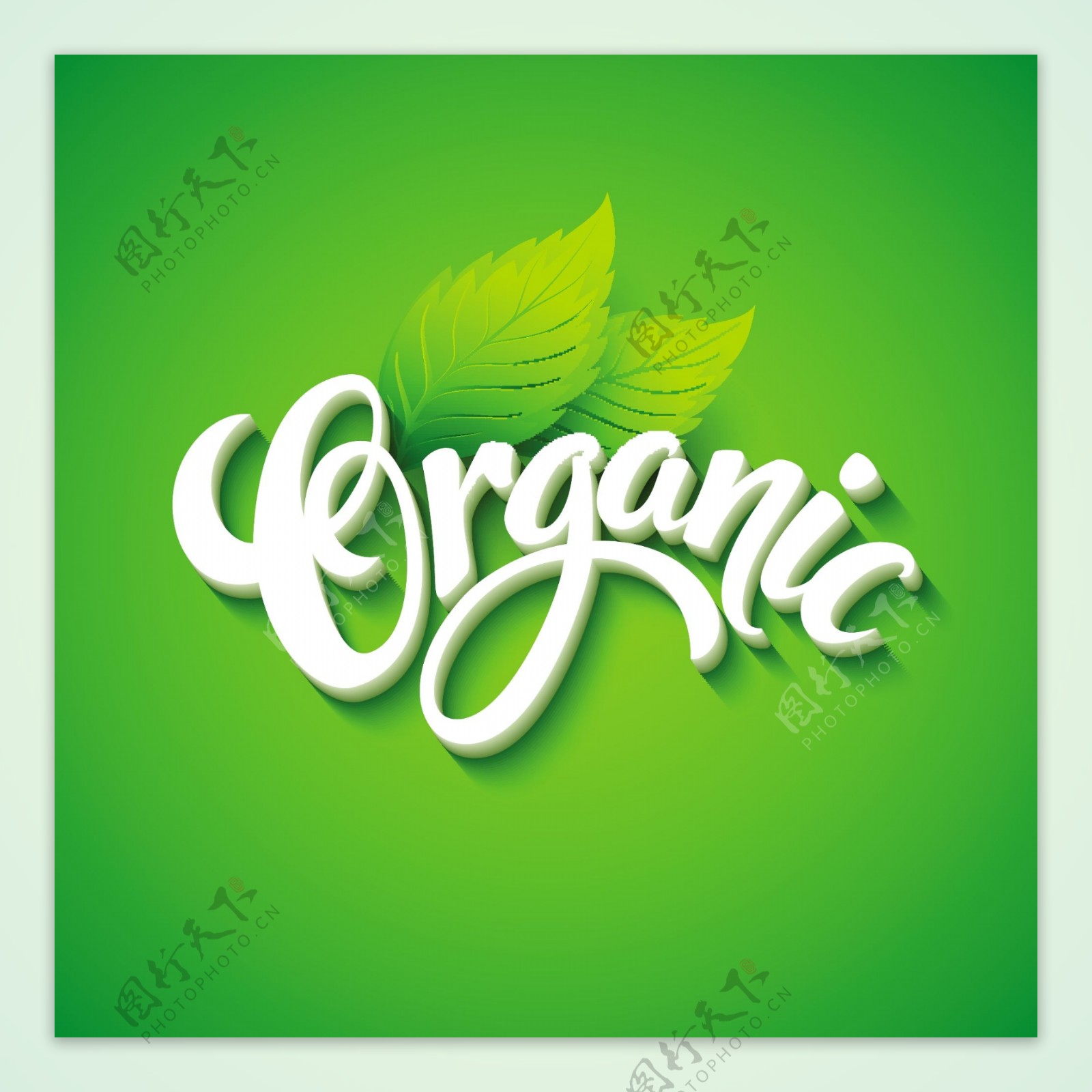 绿色植物白色立体文字logo矢量素材