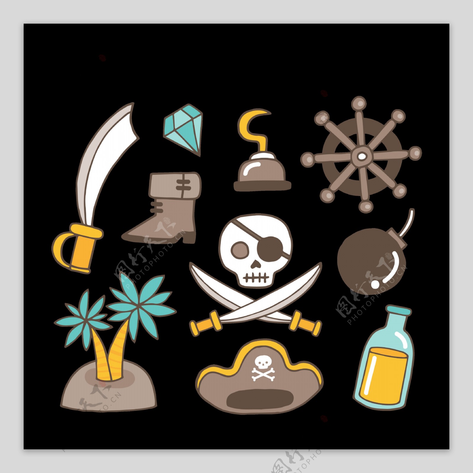 各种海盗图案免抠png透明图层素材