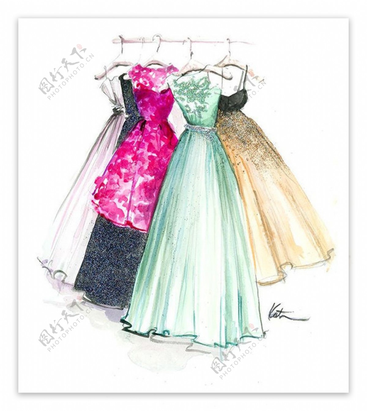 5款时尚婚纱吊带裙设计图