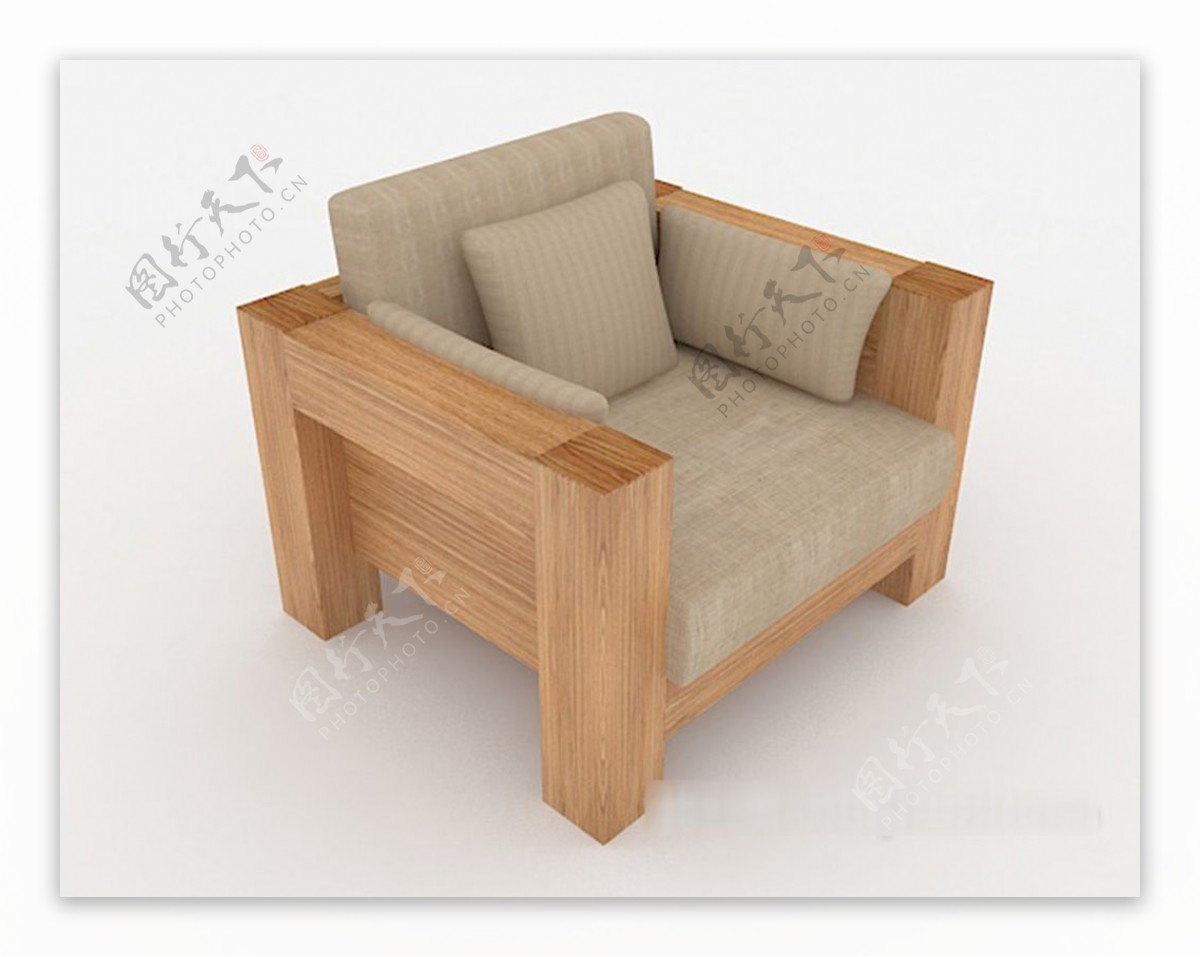 现代简约单人木质沙发3d模型下载