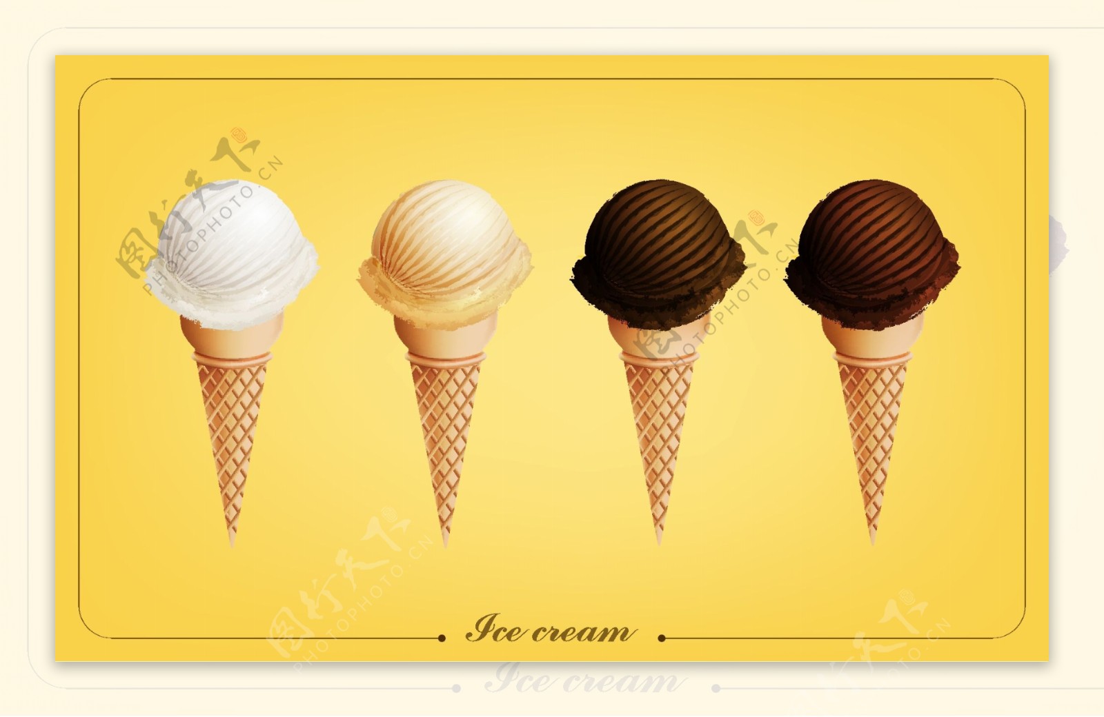 4支美味夏季甜筒冰淇淋矢量图