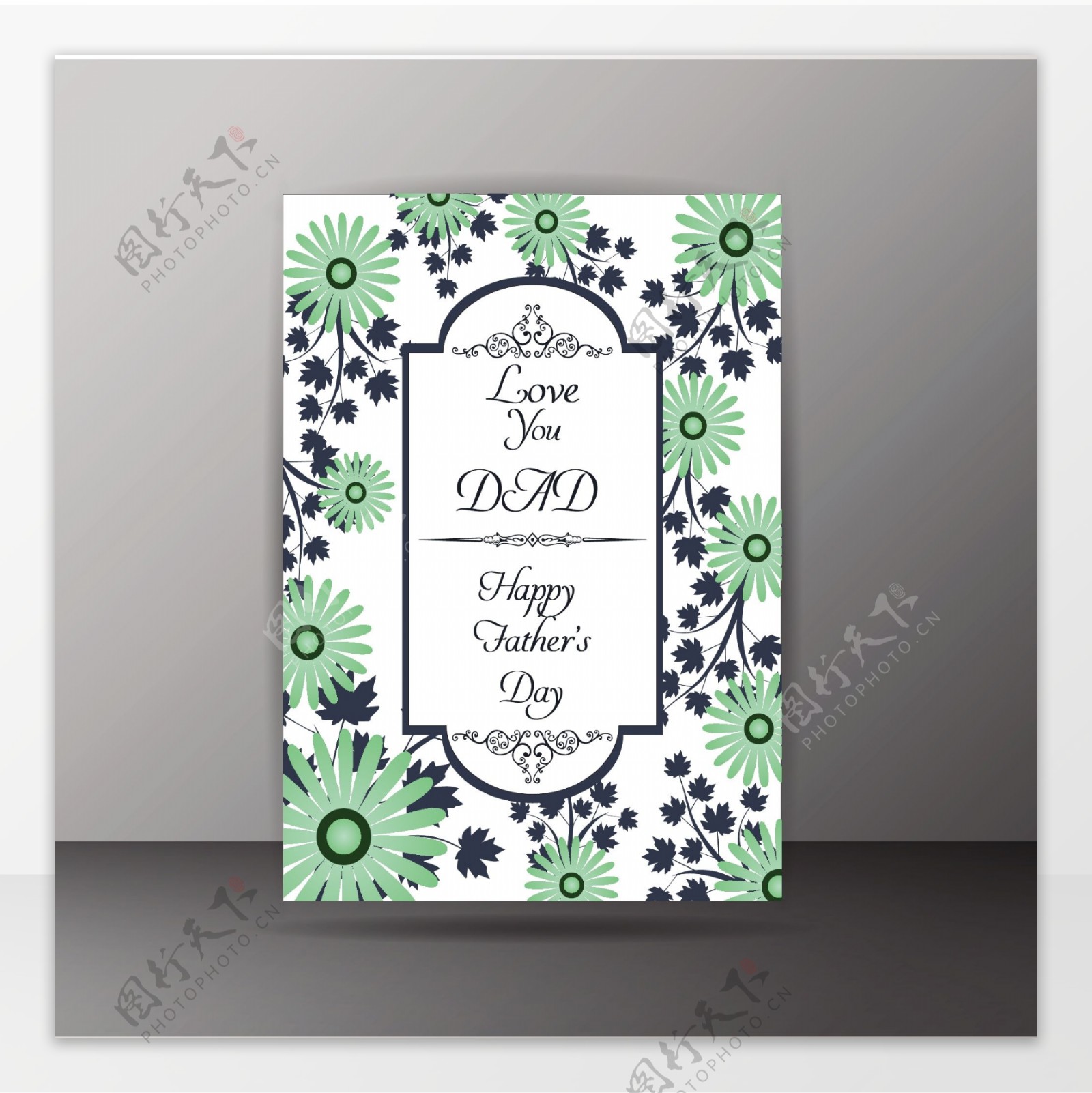 绿色花卉装饰边框婚礼卡