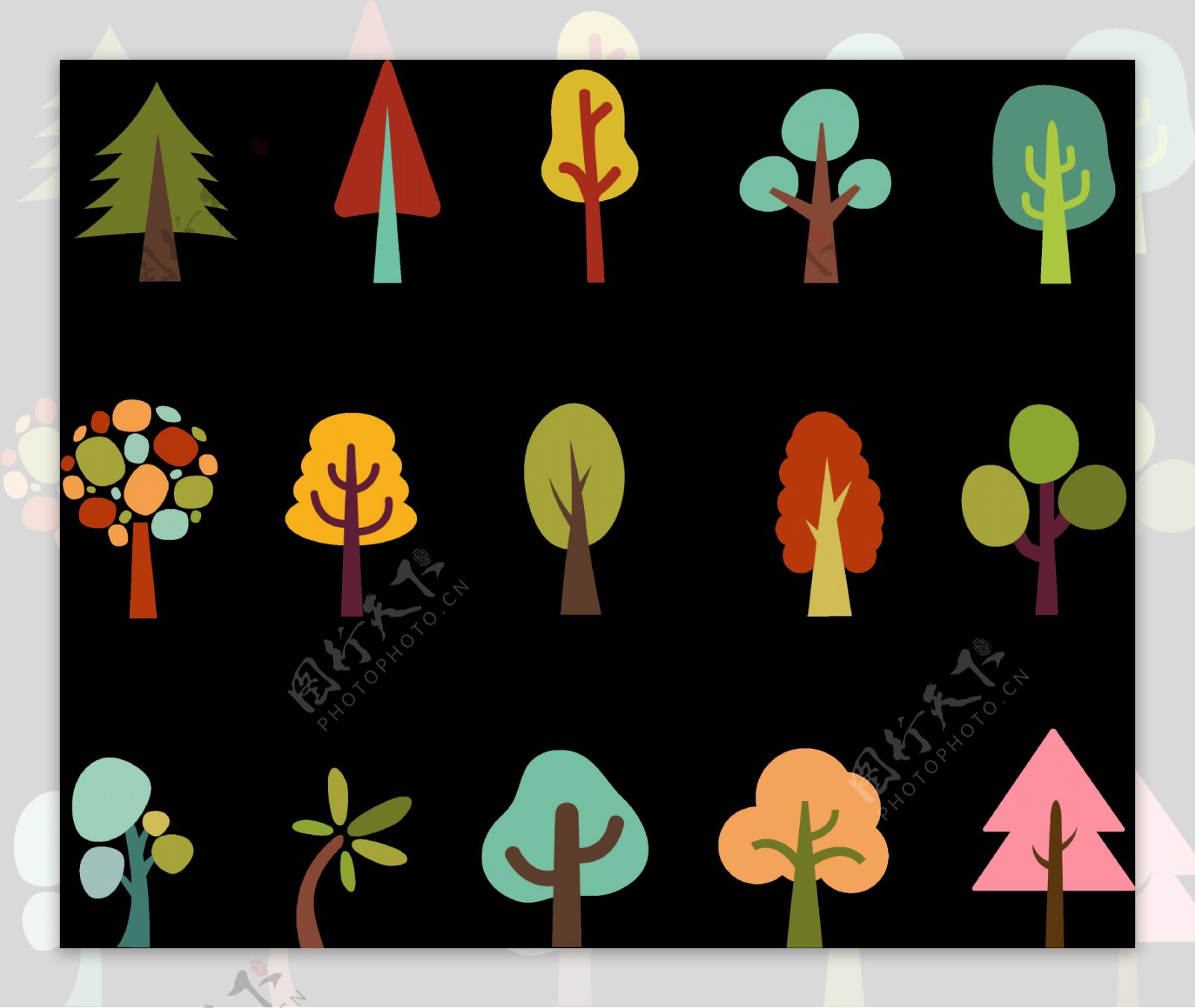 彩色卡通风格树木免抠png透明图层素材