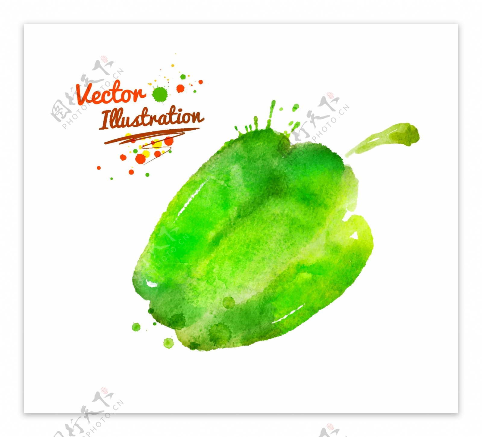 青椒创意喷溅水彩墨迹玉米蔬菜矢量