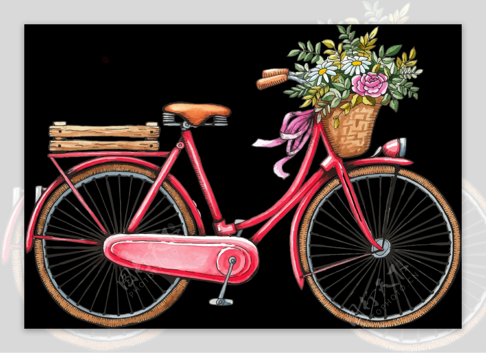 手绘水彩风格自行车插画免抠png透明素材