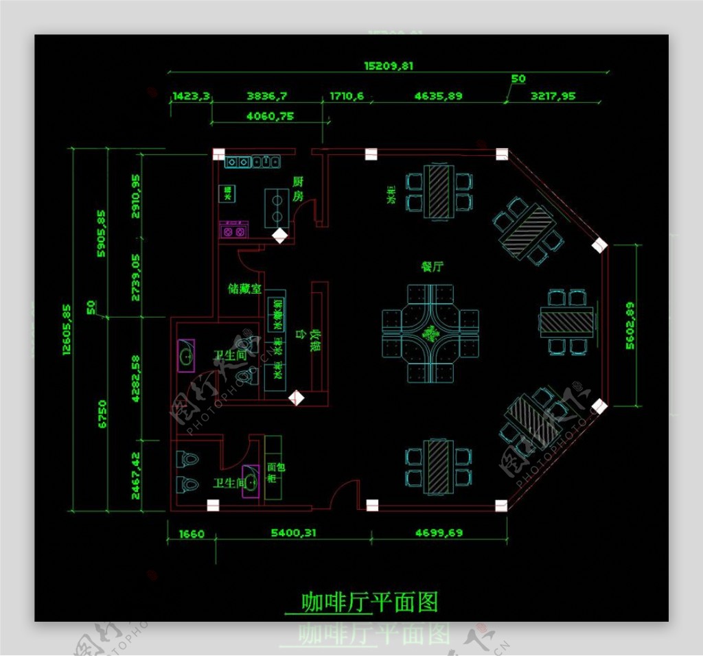 咖啡厅平面图CAD图纸