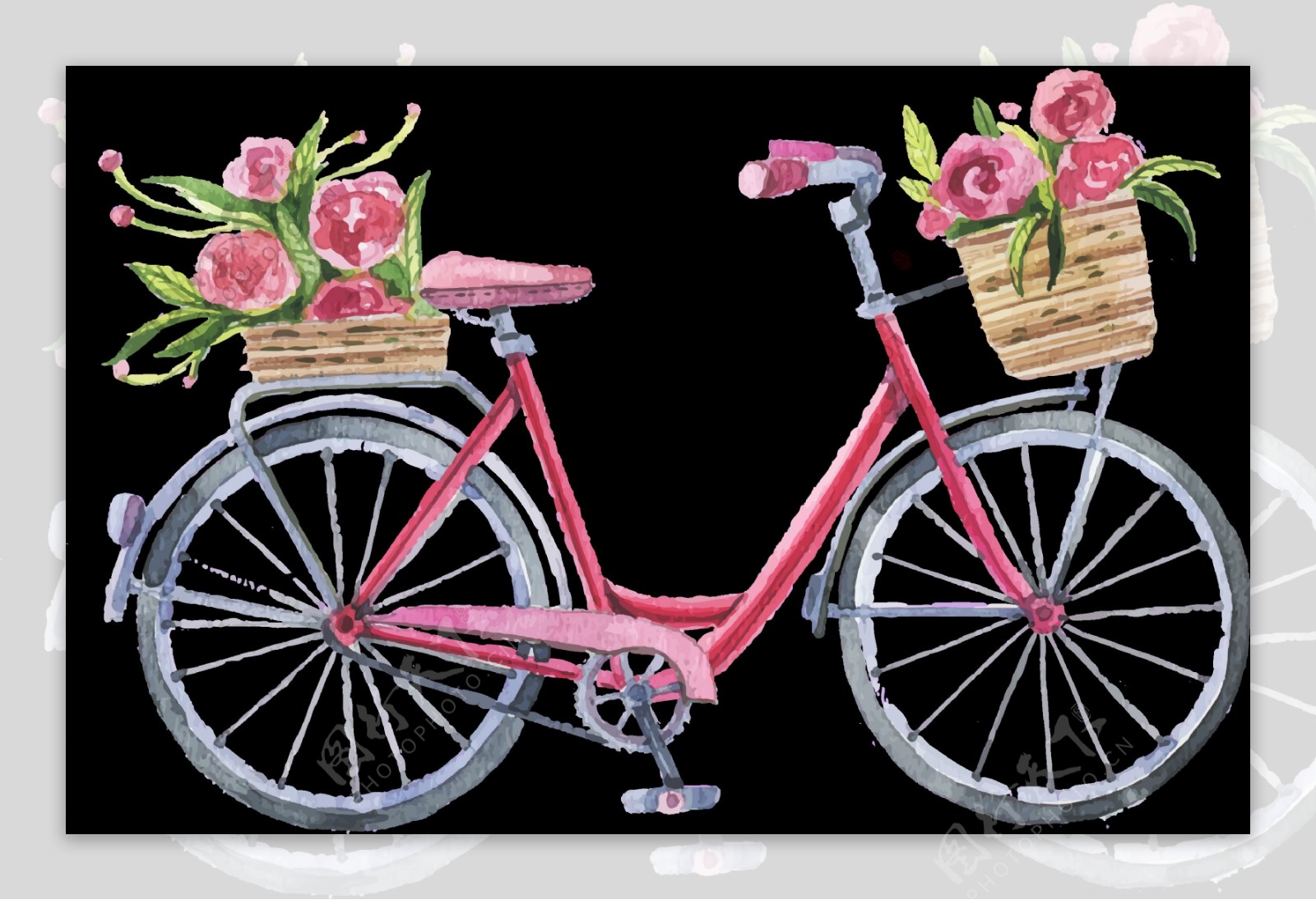 花篮自行车插画免抠png透明图层素材
